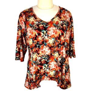 Chenault - Blouse Women's 3X Colorful 3/4 Sleeve Sharkbite Hem V-Neck